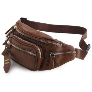 New Brown Leather Waist Fanny Pack Bag